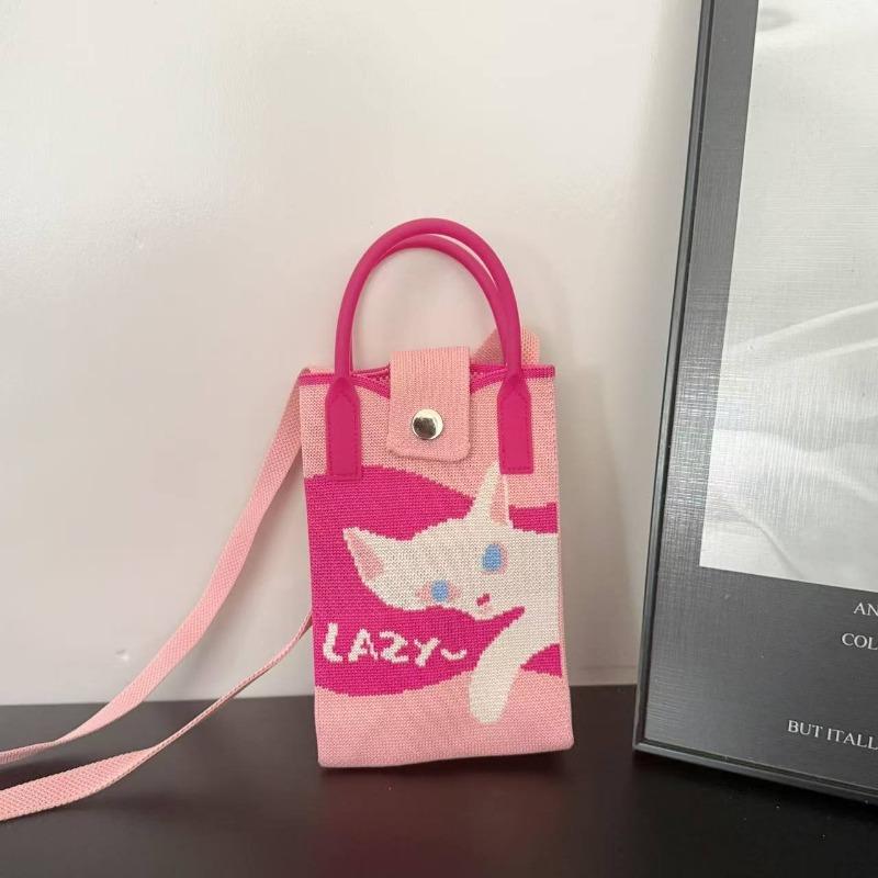 Spring New Mobile Phone Bag Flying Woven Bag Casual Women's Bag Bright Bear Versatile Knitted Bag Dopamine Small