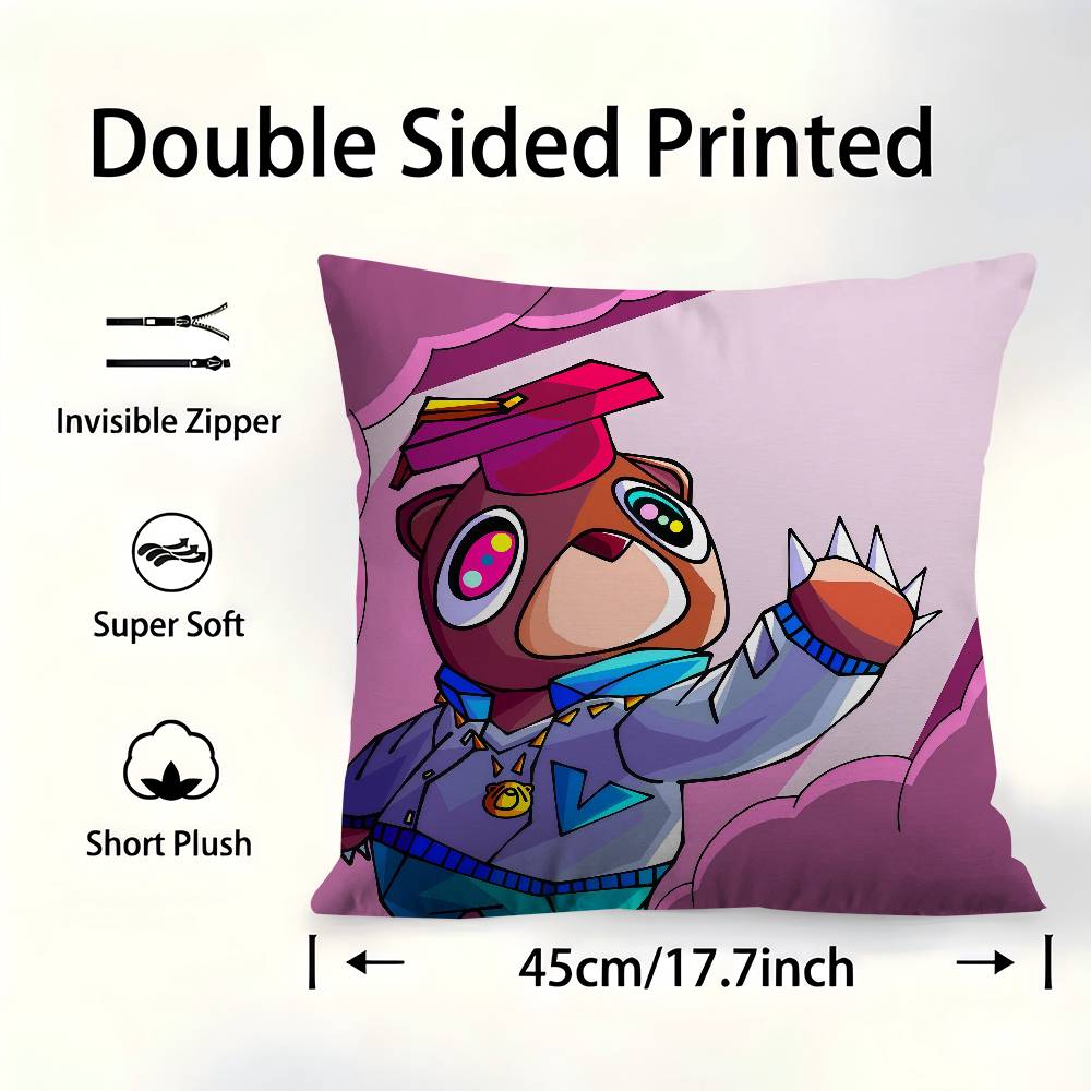 Kanye West Album Dropout Bear Personalized Pillow Cover Kids Bedroom Wild Party Decor Pillowcase Kid Birthday Shower Gift