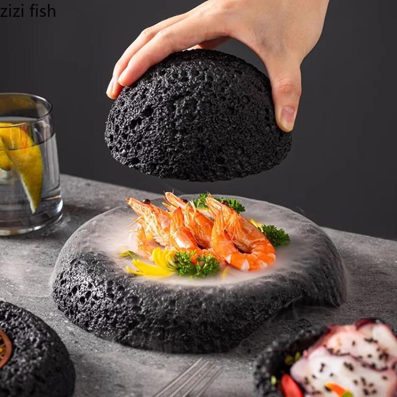 Meteorite Textured Cement Dining Plate Barbecue Plate Dry Ice Plate Sashimi Plates Sushi Dish Dessert Dish Specialty Tableware