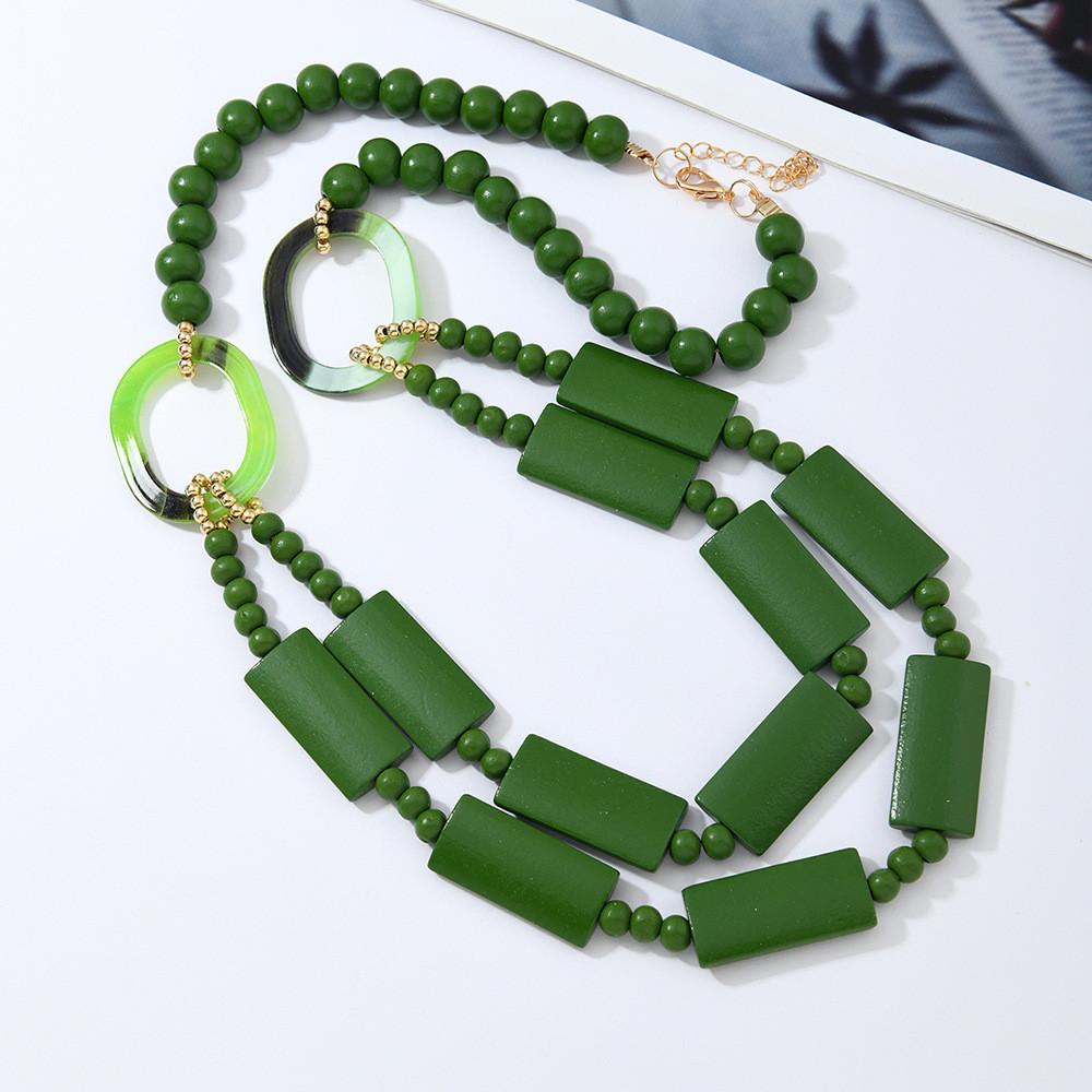 Geometric Wooden Bead Necklace For Women With Multilayer Handcrafted Design For Summer Travel