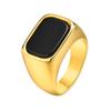 Men's Stainless Steel Gold Ring with Black Glass Stone and Geometric Design (RC-619)