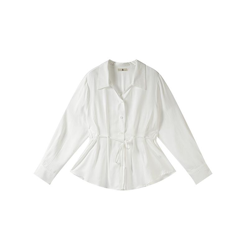 

Shuangtian 2026 Spring/Summer Plus Size Lace-up Shirt for Women – Waist-cinching Slimming Design 9225. 3XL білий