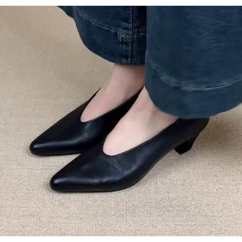 Fashion New Women's Heels Pointed Toe Shallow Mouth Retro Granny Shoes High Heel Pumps Seasons Single Shoes Fashion  Zapatillas De Mujer