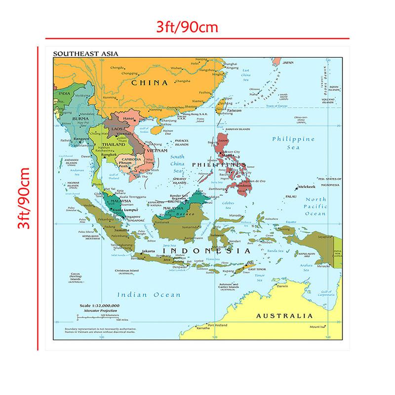 Many Styles The Southeast Asia Map,Chinese/English Bilingual,Wall Map Poster,Home School Classroom Decor,Travel Supplies