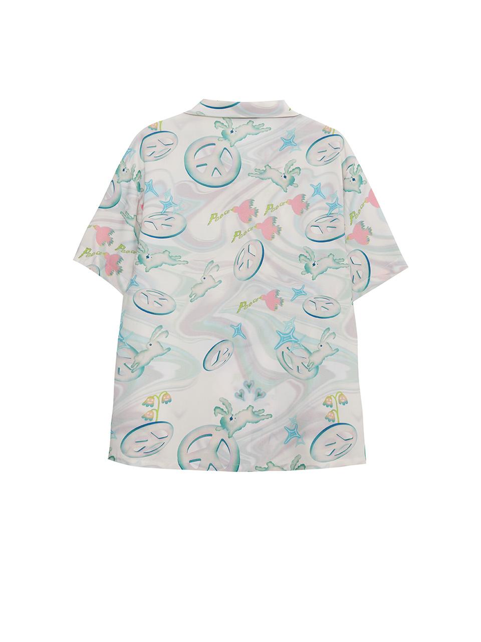 Vegan Tiger Rayon Print Shirt (Pastel White) M
