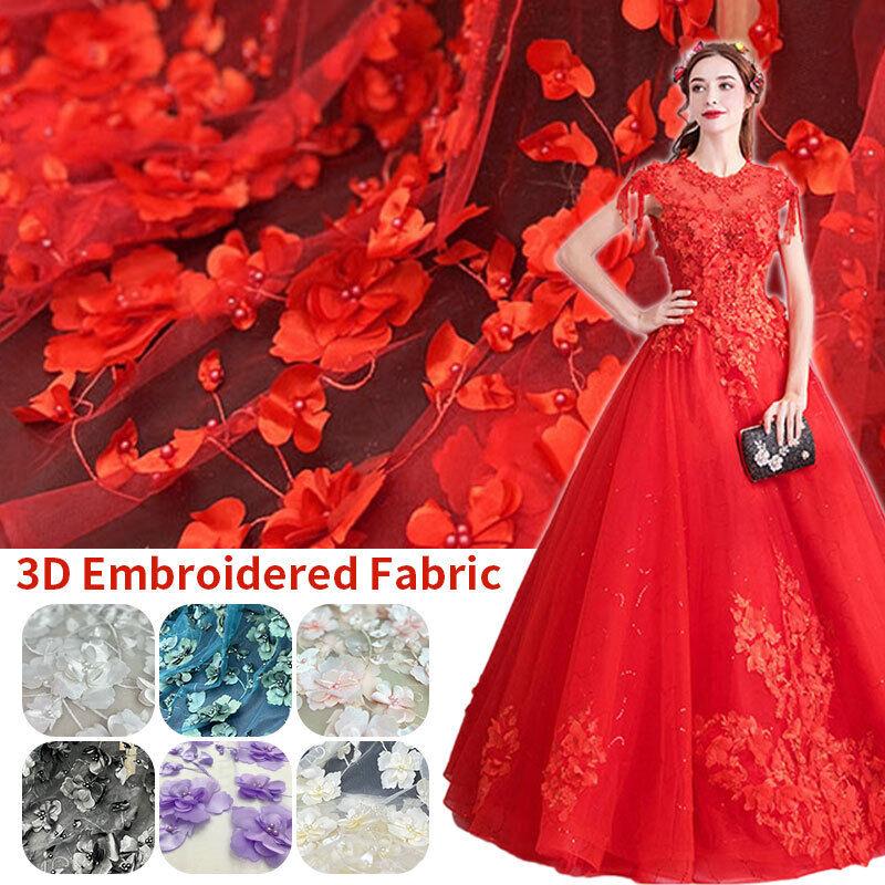 3DFlower Mesh Lace Clothing Fabric Women Wedding Dress Embroidery Fabric DIY Sewing Gown Dress Tulle French Guipure African Lace