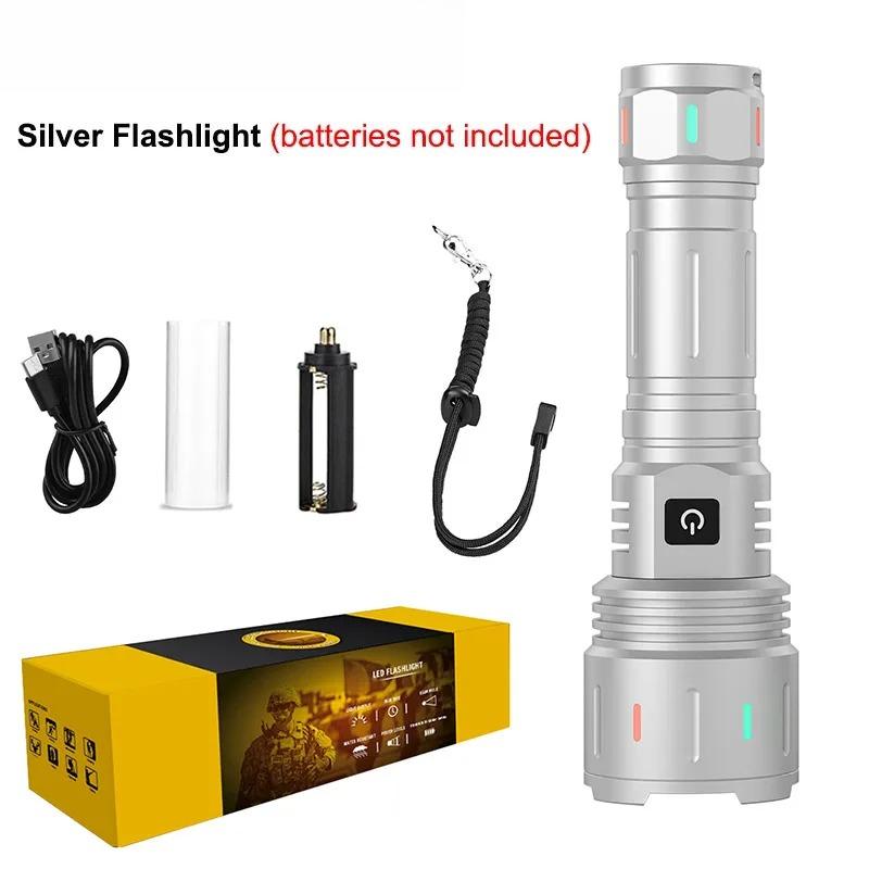 High Power Search Zoom Flashlight Strong Light Tactical Torch Camping Adventure Emergency Spotlight Flashlight With Fluorescent