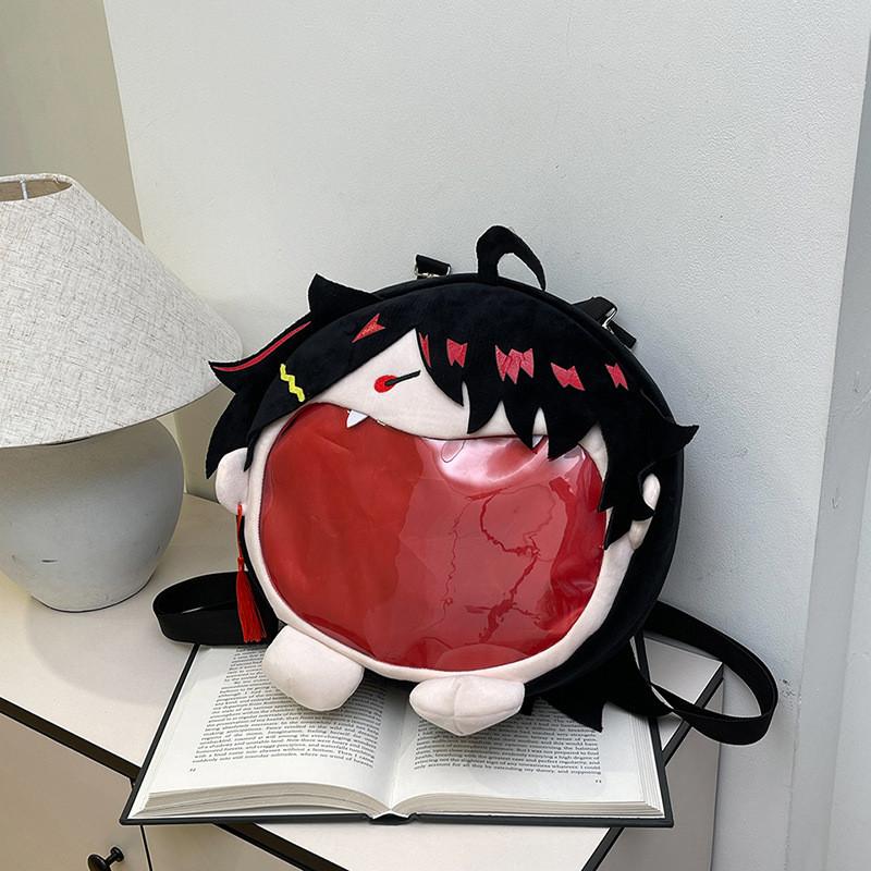 New Plush Backpack Featuring Vox Big Mouth Anime Pattern For Outings Casual