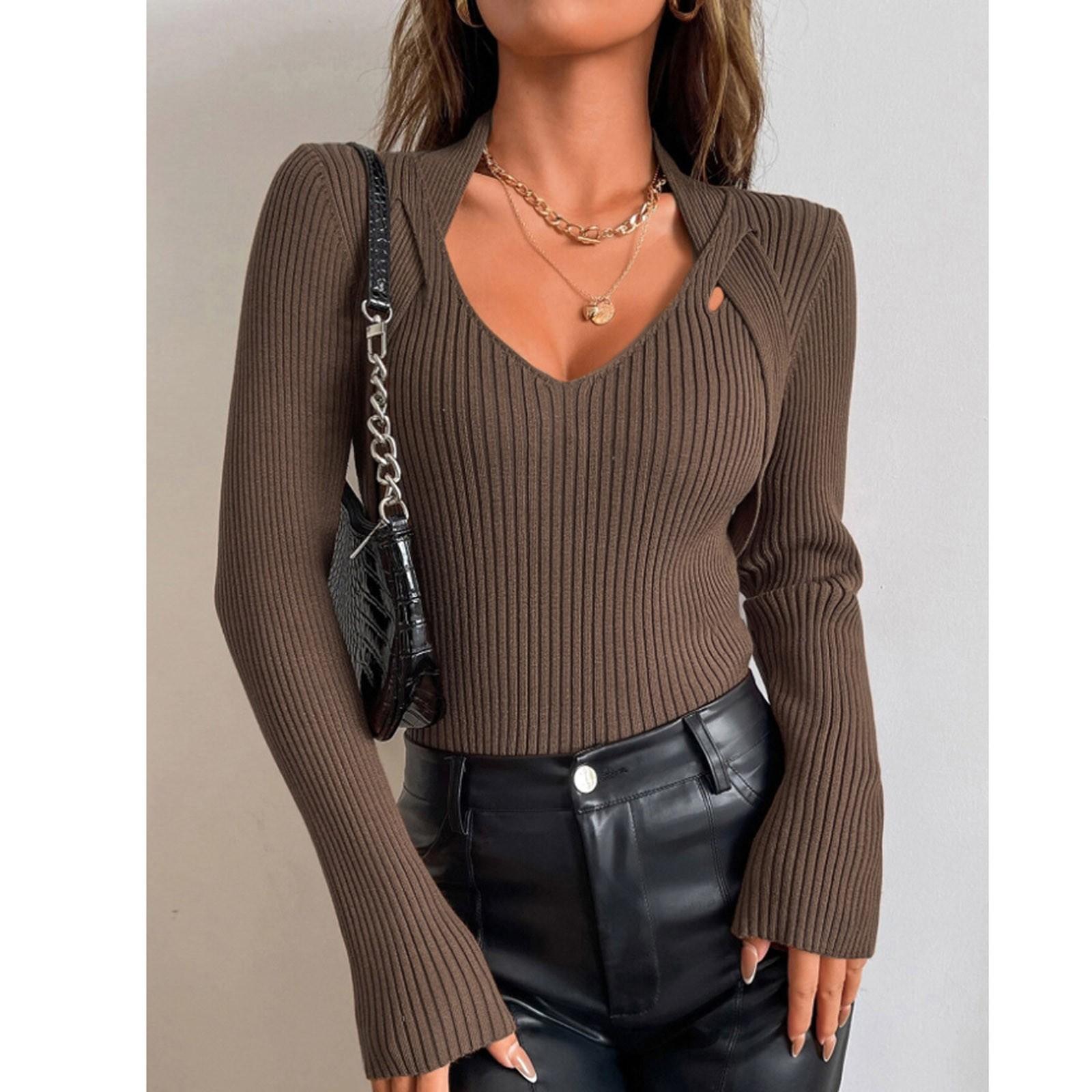 

Женский повседневный однотонный тонкий вязаный свитер на пуговицах с длинными рукавами, базовый свитер M кофейный