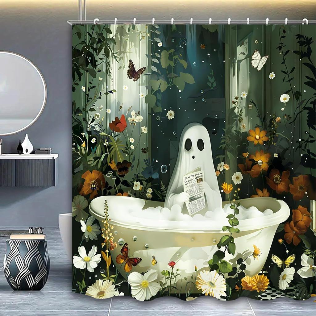 Halloween Shower Curtain Spooky Bathroom Cute Funny Shower Curtains Ghost Shower Curtain Waterproof Polyester Insulated