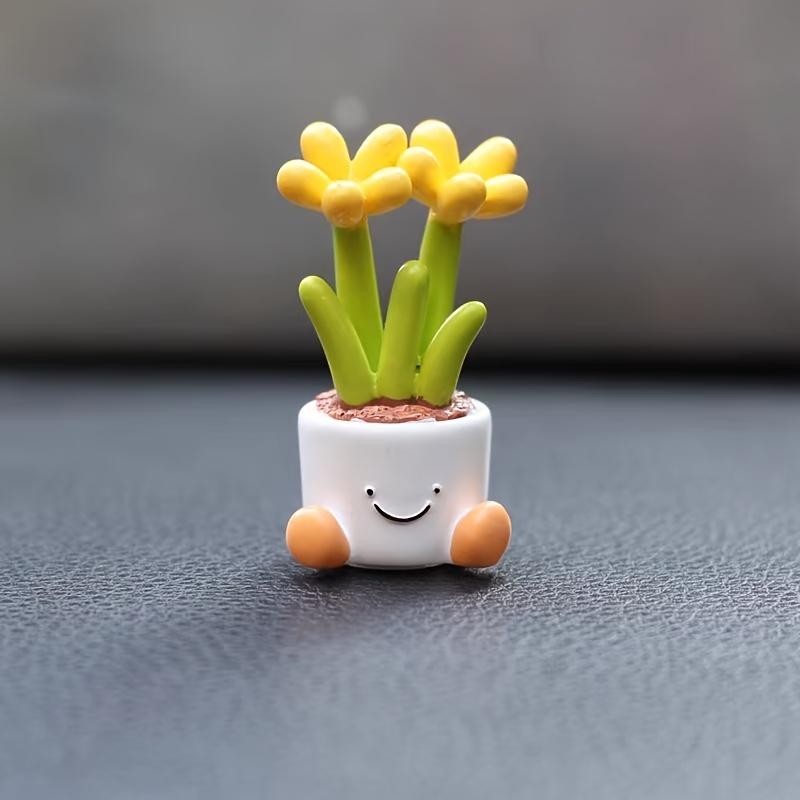 Four Sets, Cute Car Accessories Ornaments, Pot Plant Flowers Car Mini Ornaments, Mini Dashboard Decorations with A Sense of Sophistication