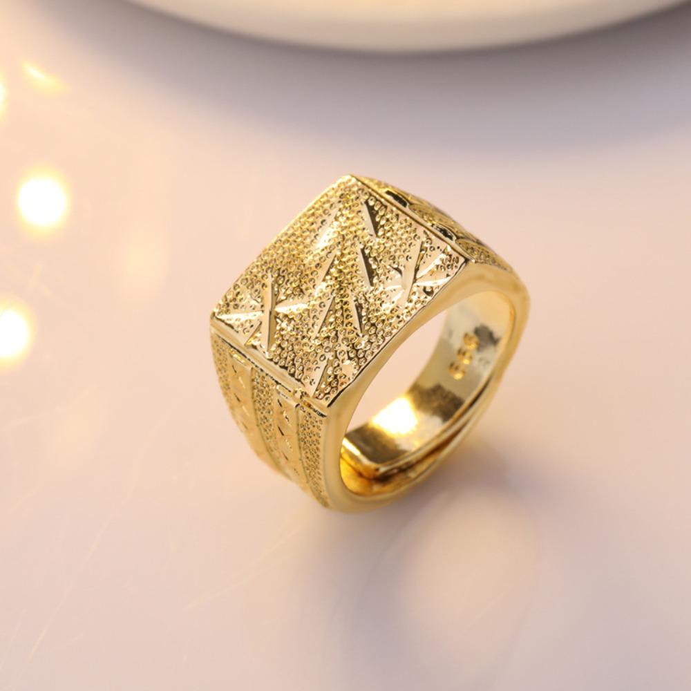 Open Ring Lao Sand Gold Plated Matte Carved Mens Wedding Band Copper Gold Tone Adjustable Jewelry