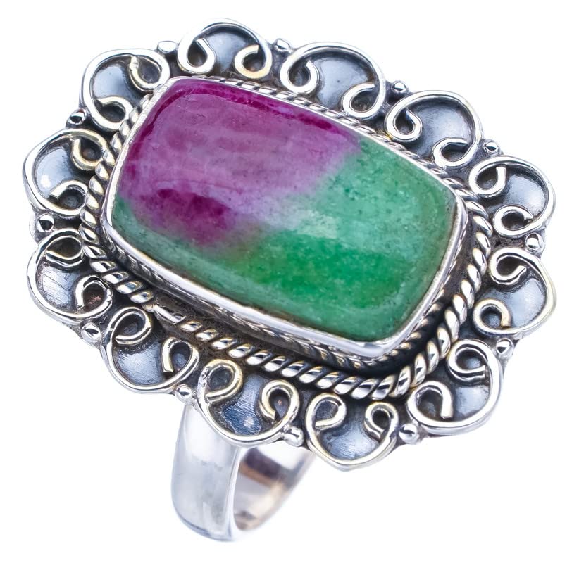 

StarGems® Natural Ruby Zoisite Handmade 925 Sterling Silver Ring 8.5 F1846