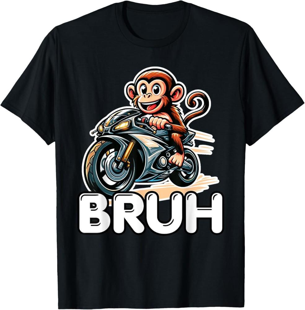 Бро Обезьяна Едет на Мотоцикле Смешная для Мальчиков Детей Мужчин Футболка Унисекс Футболка L