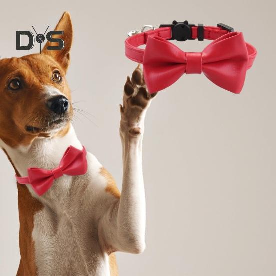 Cat Collar Adjustable Faux Leather Bowtie Pet Collar for Kitten Cats And Puppy Graduation Wedding Birthday Pet Party Collar with Copper Bell