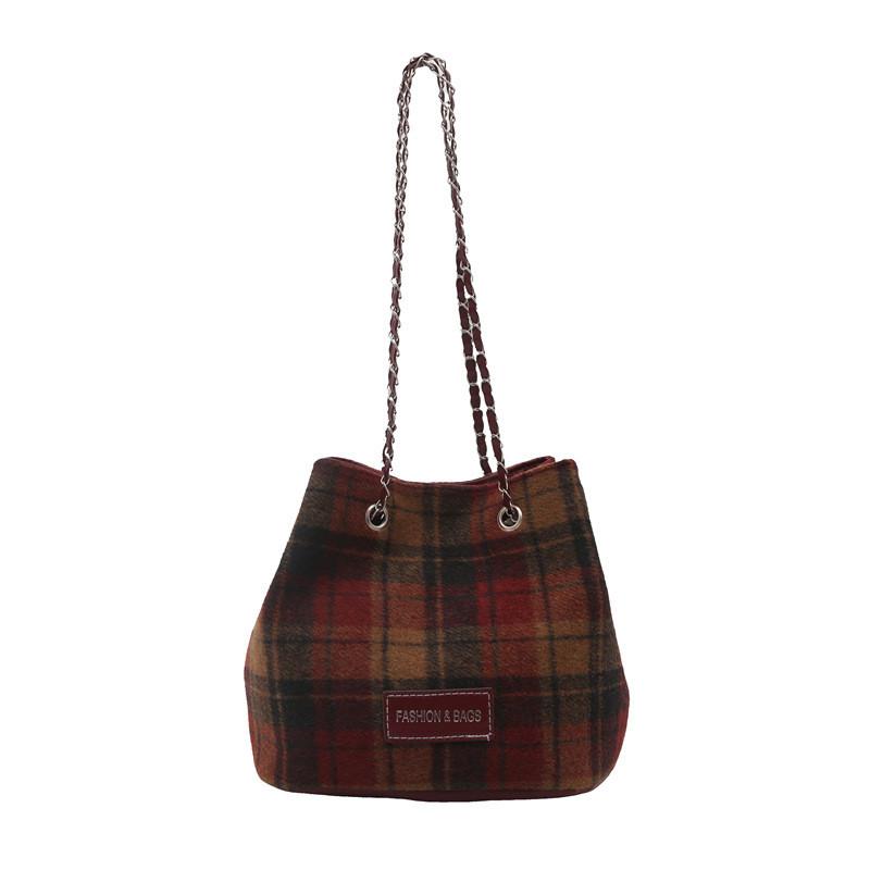 Elegant Fashionable Plaid Handheld Bucket Bag For Women Ideal For Everyday Use