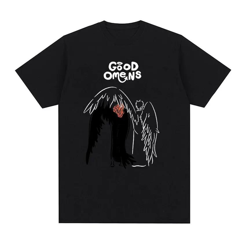 Klasické tričko Good Omens Vintage Graphic Tričko Dámská móda Vysoce kvalitní trička Unisex Ležérní Tričko nadměrné velikosti Streetwear