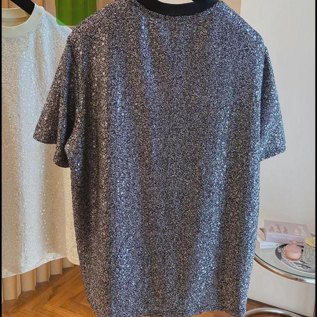 T-shirt da Uomo Chic in Seta con Paillettes - Design Europeo a Manica Corta Loose-Fit