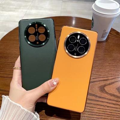 Huawei Mate60pro Phone Case In Plain Leather, MATE40PRO Electroplated Full-cover Lens Case