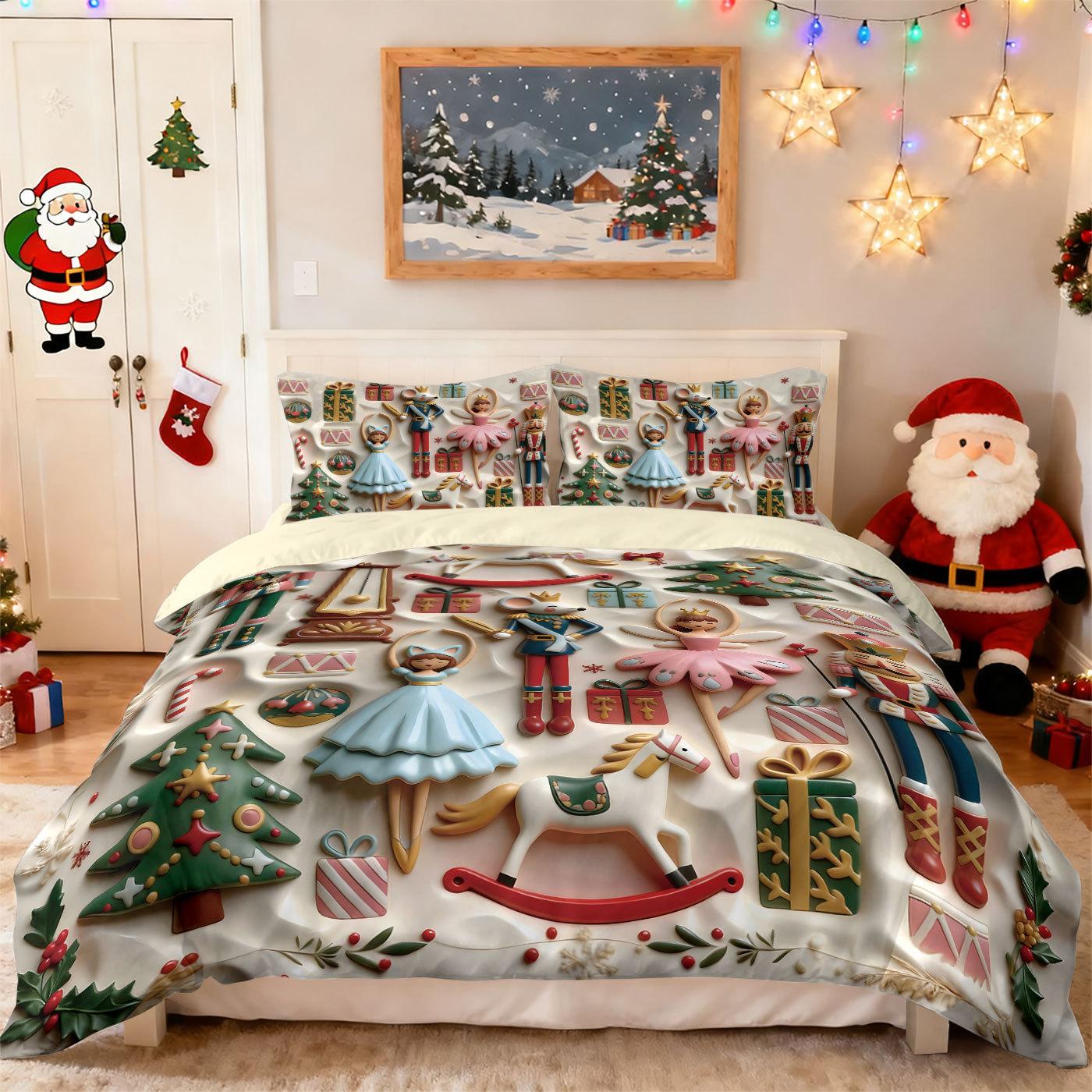 Bed Three-Piece Christmas Element Quilt Cover Pillowcase Digital Printing Kit 135x200