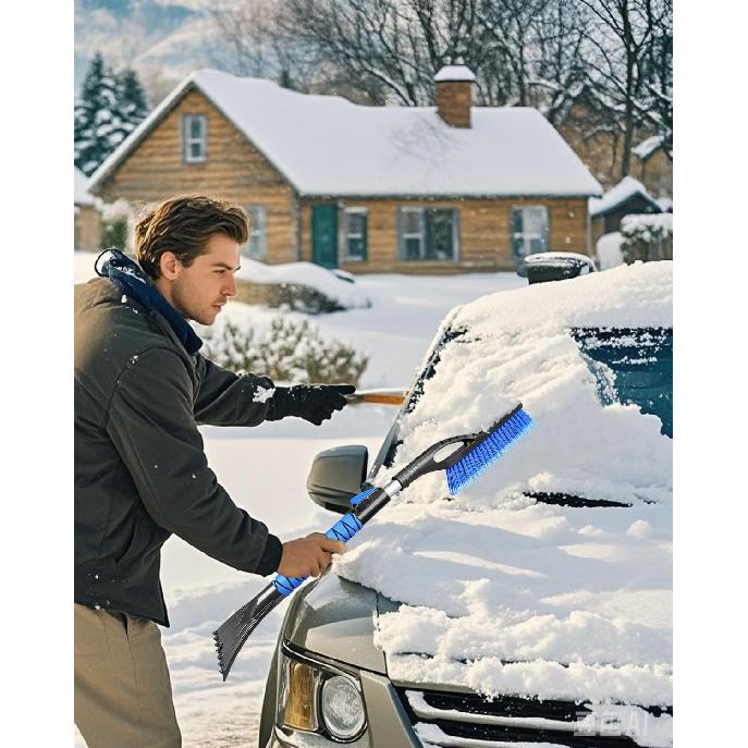 33'' Snow Brush And Ice Scraper For Car Windshield, Aluminum Extendable Snow Removal Tool For Car Window With Foam Grip, Soft Broom Head For Car SUV