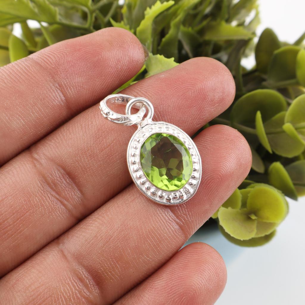 Peridot Schmuck, 925 massiv Sterlingsilber Anhänger, Handgefertigter Edelstein Schmuck Anhänger für Thanksgiving Geschenk