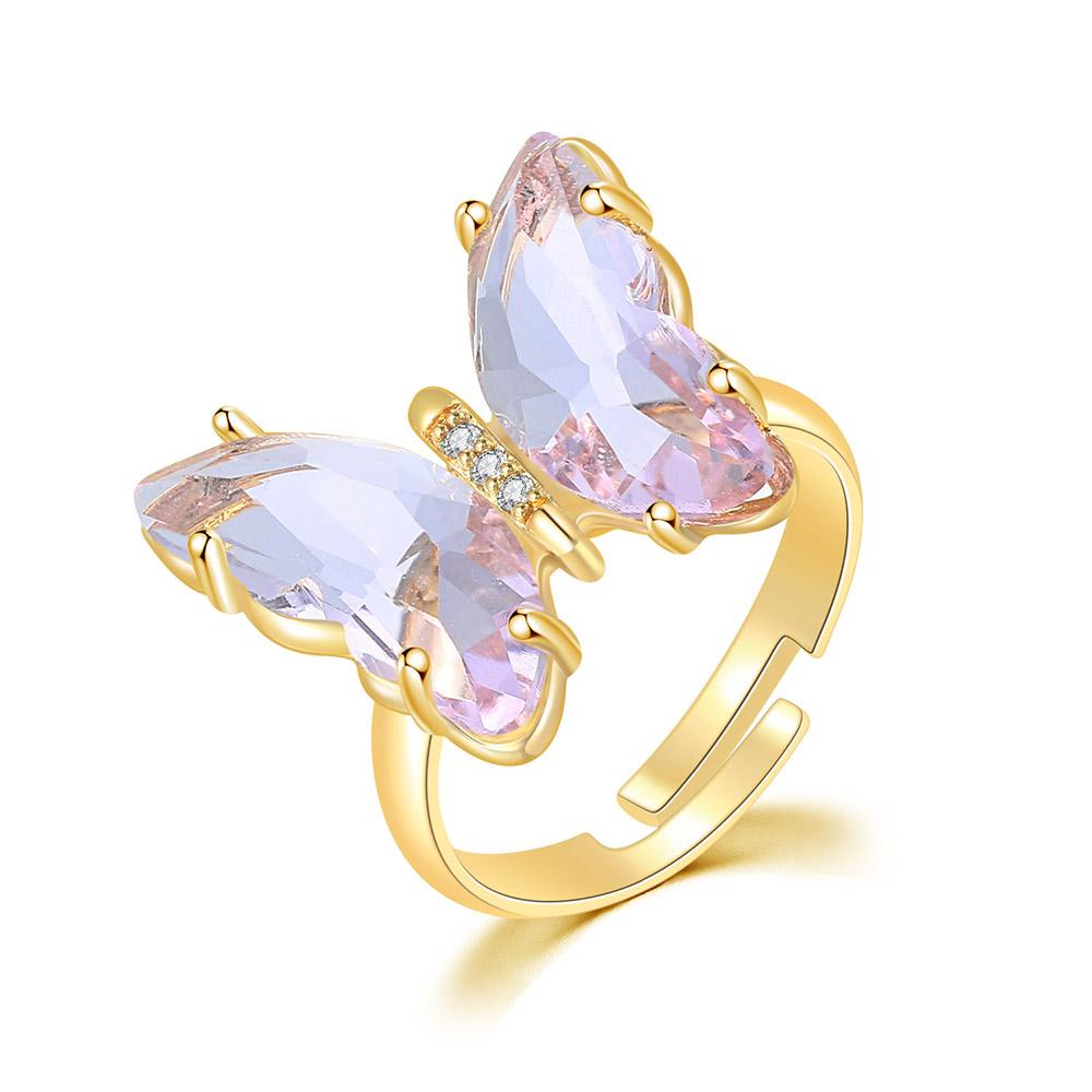 

Adjustable Rings For Women Aesthetic Jewellry Butterfly Party Christmas Gift Cubic Zirconia Gold Color Fashion Zircon R025 resizable світло-фіолетового кольору