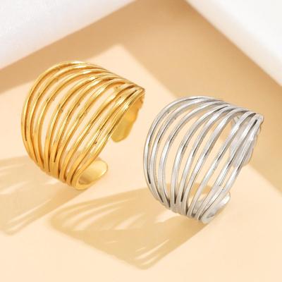 Stainless Steel Geometric Multi-Row Open Ring for Index Finger