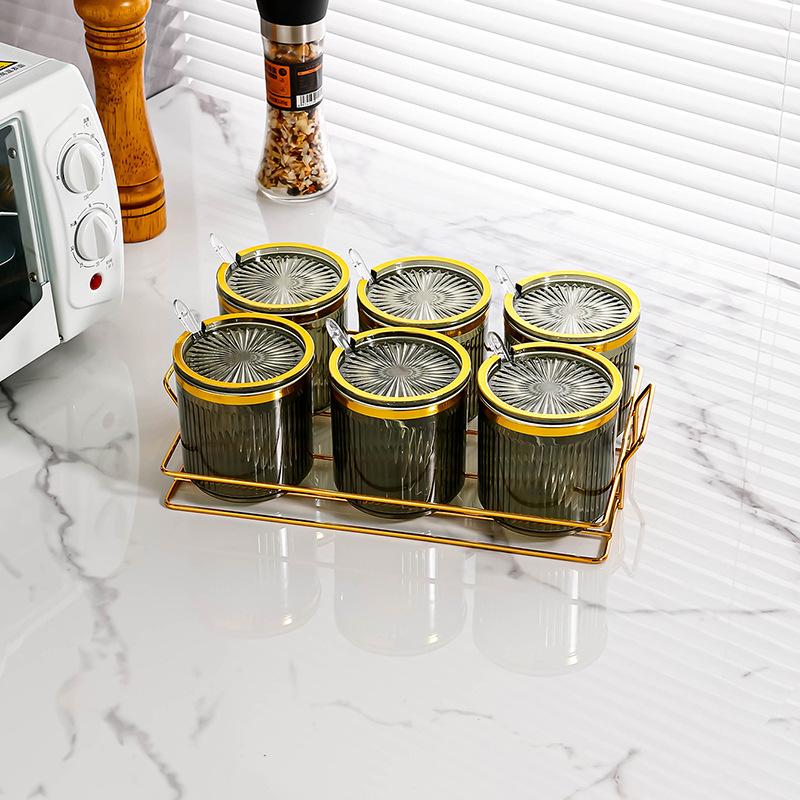 Seasoning Seasoning Box Home Kitchen High-end Integrated Multi-grid Seasoning Jar Light Luxury Salt MSG Seasoning Fragrance Storage Box