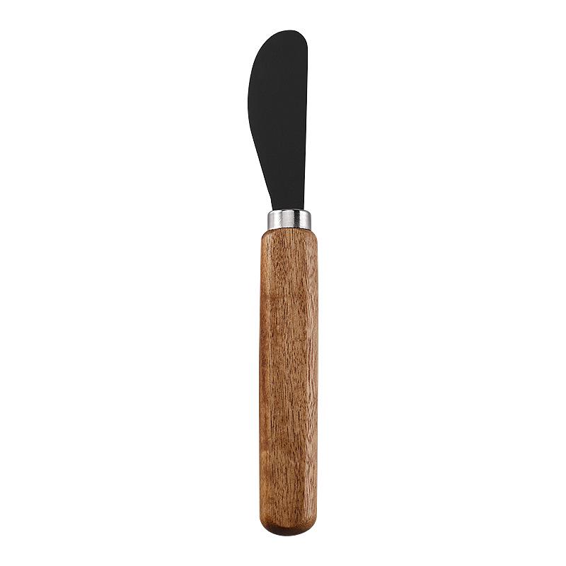 In-Stock Cheese & Butter Knife Set: Stainless Steel Black Blade with Acacia Wood Handles, Western Cutlery
