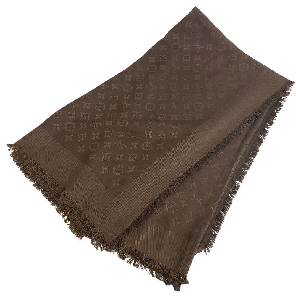 LOUIS VUITTON Large format Monogram Voal silk Stall Brown silk unisex Used