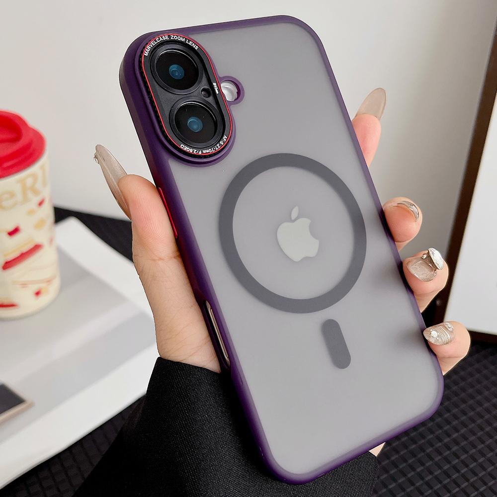 

Desert Titanium matte magnetic charging phone case for iPhone 16 15 14 13 12 Pro Max Plus metal lens frame magsafe hard cover For iPhone 12