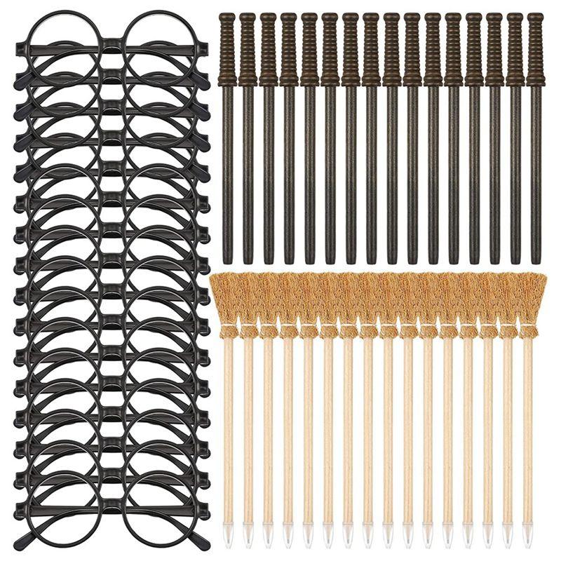 

BAAU 48 Pcs Witch Broom Pencil And Wands Pencils And Glasses With Round Frame No Lenses, Wizard Wands Theme Party Supplies