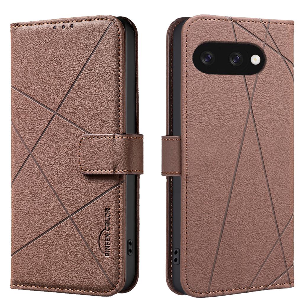 For Google Pixel 9a Case BINFEN COLOR BF35 Geometry Imprinted Leather Phone Cover RFID Blocking Wallet Stand