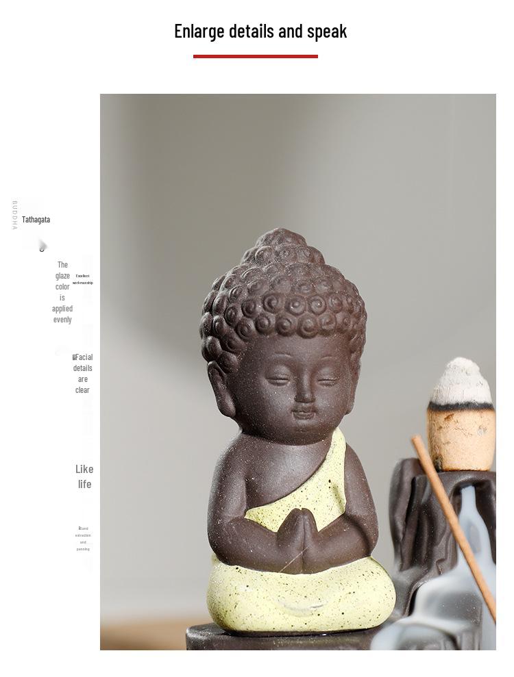 Purple Clay Buddha Backflow Incense Burner - Flowing Water Home Decor