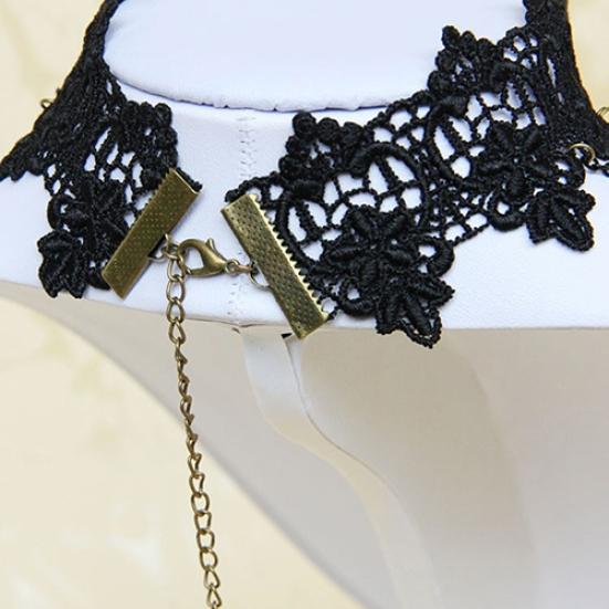 Women Retro Gothic Black Chokers Lace Hollow Chain Collar Fashion Necklace