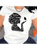 Woman & Letter Print T-Shirt Casual Crew Neck Short Sleeve T-Shirt For Spring & Summer Wounisex's Clothing
