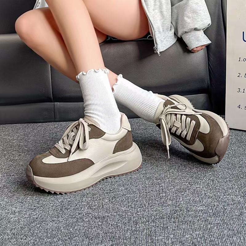 The first layer of cowhide dad shoes women's spring new sports and leisure shoes versatile and lightweight white shoes