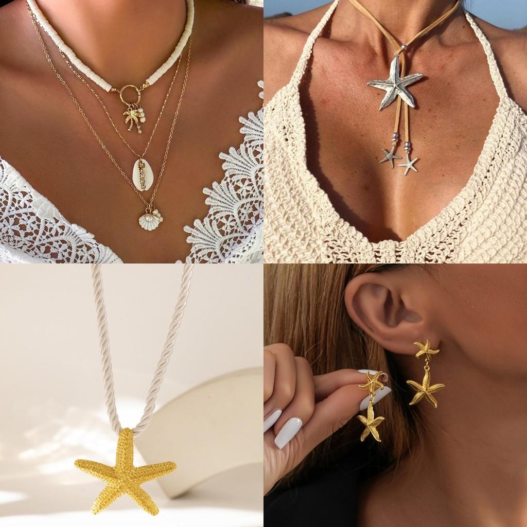 Chic Silver Starfish Earrings Trendy Alloy Plated Beach Holiday Accessory