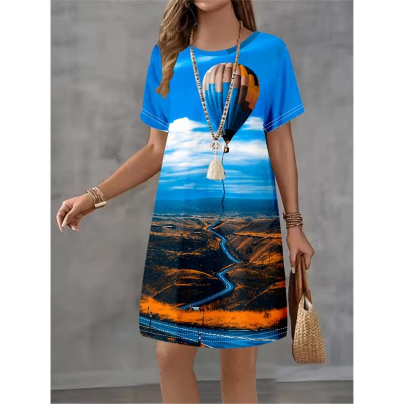 Women Dress Print Design Sense Pattern 2025 New Summer Elegant Women A-Line Dress Casual Short Sleeve Street Style Mini Dress