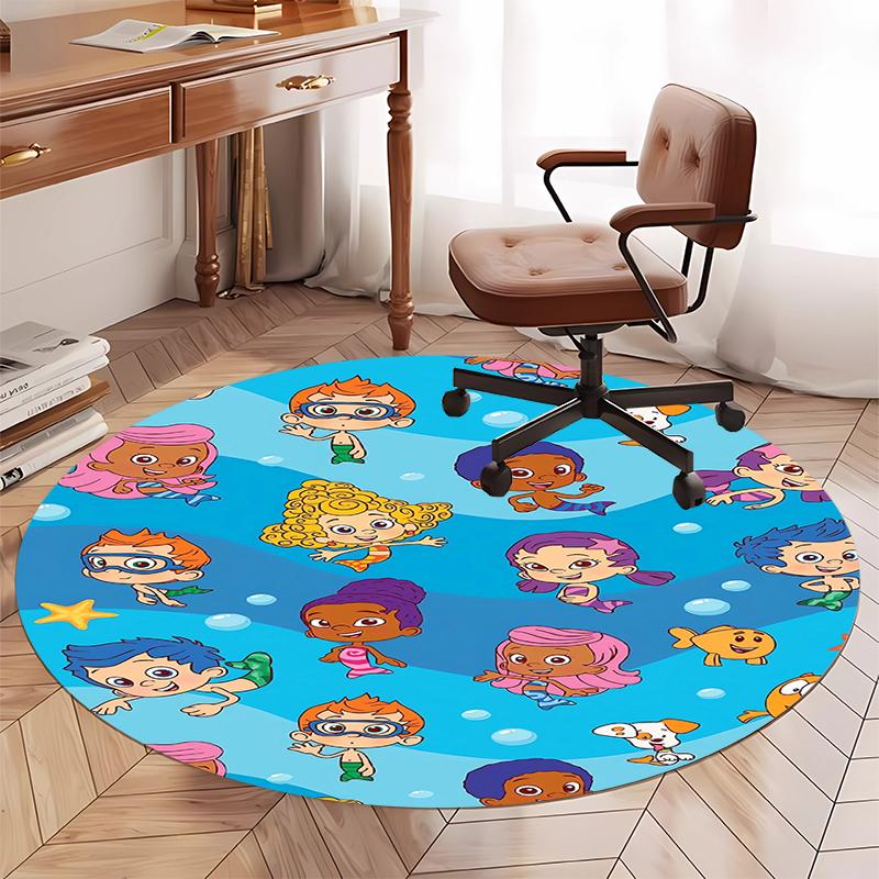 Bubble Guppies Bedruckter Runder Teppich Teppich Stuhlteppich Bereichsteppich Eingang Fußmatten, für Bürostuhl Wohnzimmer Schlafzimmer Küchenraum.