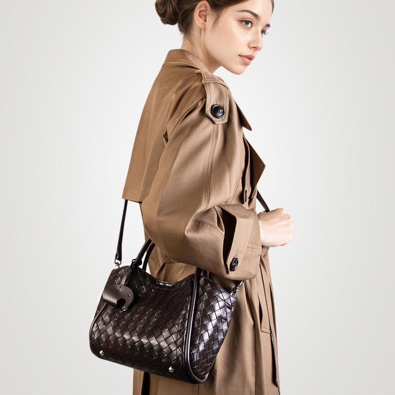 Leather Woven Pattern Tote Bag, Large Capacity, Versatile Hand-held Crossbody Women's Bag