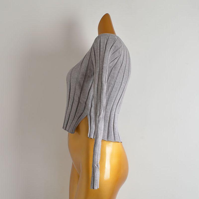 French Simplicity Lapel Pullover Long Sleeves Knitwear Women's Clothing Spring and Autumn Slim Fit Slim Looking Double Side Slit Bottoming Shirt Tops
