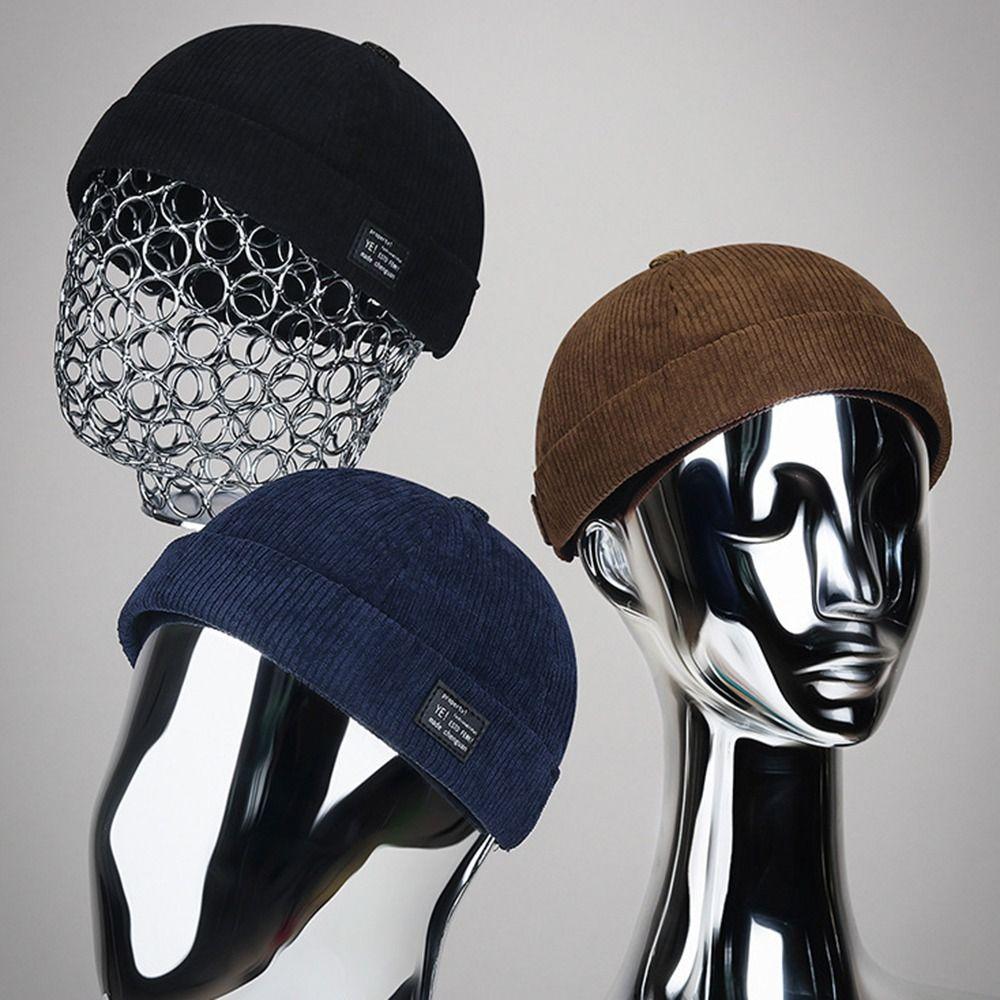 Solid Color Brimless Hat Corduroy Hip Hop Hat Fashion Dome Melon Cap Unisex