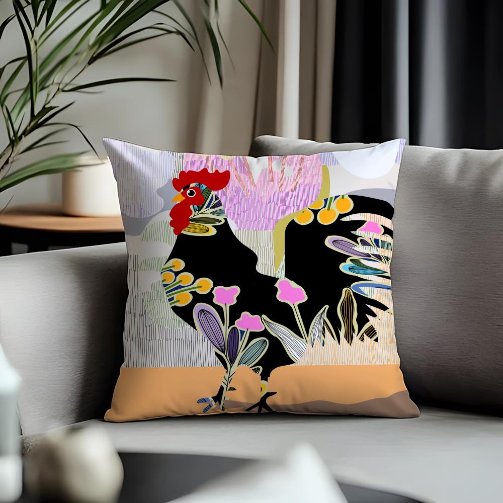 Fashion RRrooster Doodleful Cushion Cover Antidustmite Pillowcase Invisible Zipper Silky Short Plush Sofa Cushion Cover