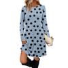 Women's Fashion Casual Dress With Pockets, Decorative Buttons, Polka Dot Prints, Round Neck And Long Sleeves