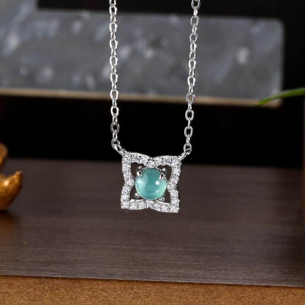 Burmese Blue Water Jade Gourd Pendant Necklace with S925 Silver - Chinese Style for Women
