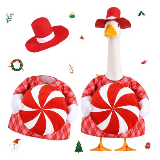 Christmas Goose Outfit Red Formal Hat And Checkered Goose Clothes Xmas Candy Porch Goose Costume for 23 Inch Lawn Geese Statue