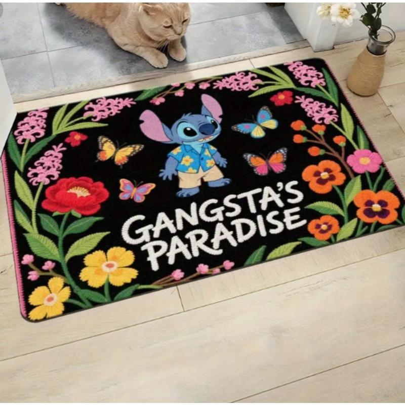 Stitch Welcome Door Mat Non Slip Polyester Floor Mat Flowers and Butterfly Entrance Bathroom Entrance Home Decoration  Rugs
