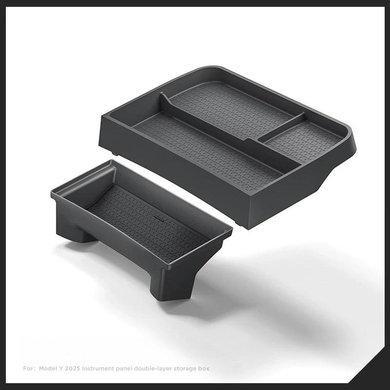 Double-layer Storage Box for Tesla Model Y Juniper 2025 Dashboard ETC Storage Box Accessories Layered Organization Tissue Tray